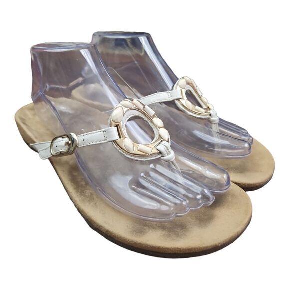 Vionic Off White Leather Karina Thong Sandals with Jewels Size 8 - Picture 1 of 4
